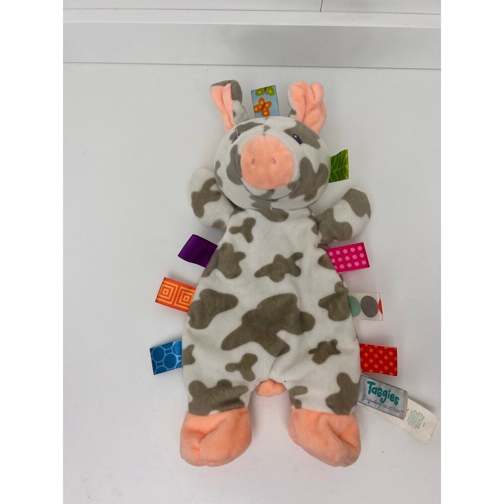 Taggies Cow lovey Security Blanket Plush patches bean feet